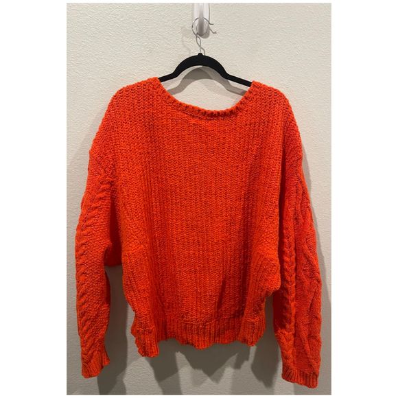 SLEEPING ON SNOW Red Orange Chenille Cable Knit Wool Sweater - Picture 5 of 5
